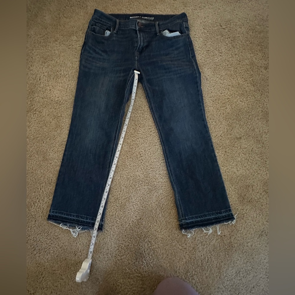 Old Navy Mid Rise Flare Jeans Women Size 6 Blue 5-Pocket Raw Hem Distressed